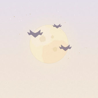 Diseño de tarjeta de Halloween con una luna llena y tres murciélagos