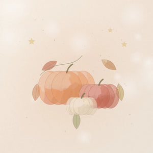 Diseño de tarjeta de Halloween con calabazas naranjas y hojas de otoño sobre un fondo crema