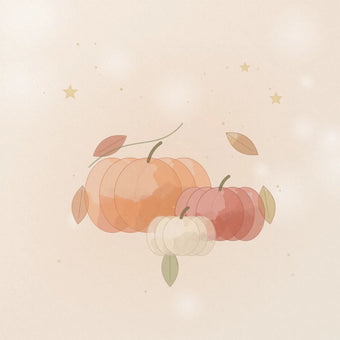 Diseño de tarjeta de Halloween con calabazas naranjas y hojas de otoño sobre un fondo crema