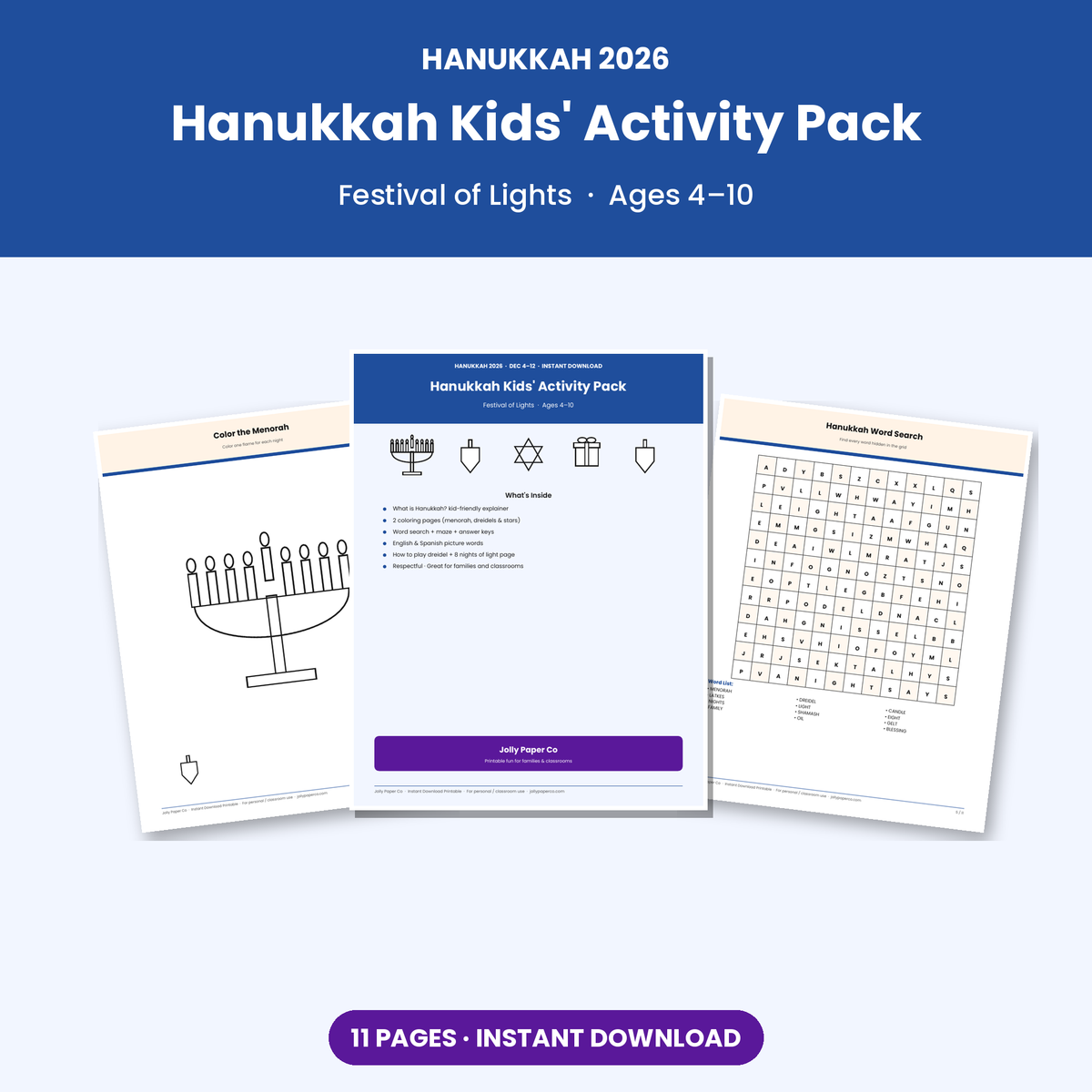 Holiday Season Bundle - Hanukkah kids activity pack printable pages