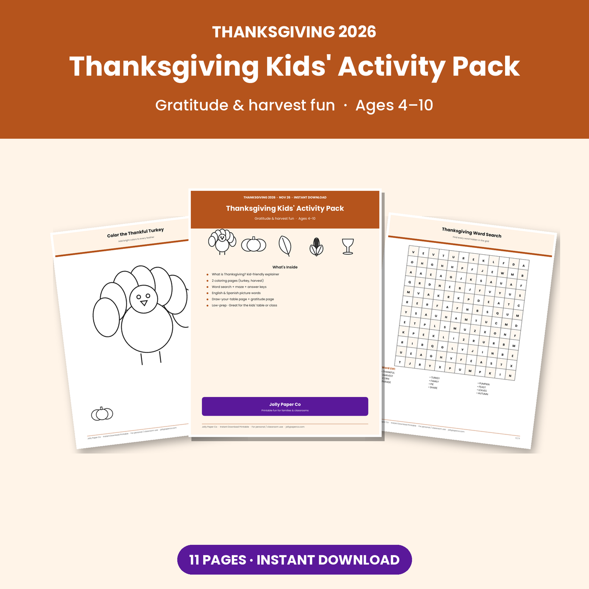 Holiday Season Bundle - Thanksgiving kids activity pack printable pages