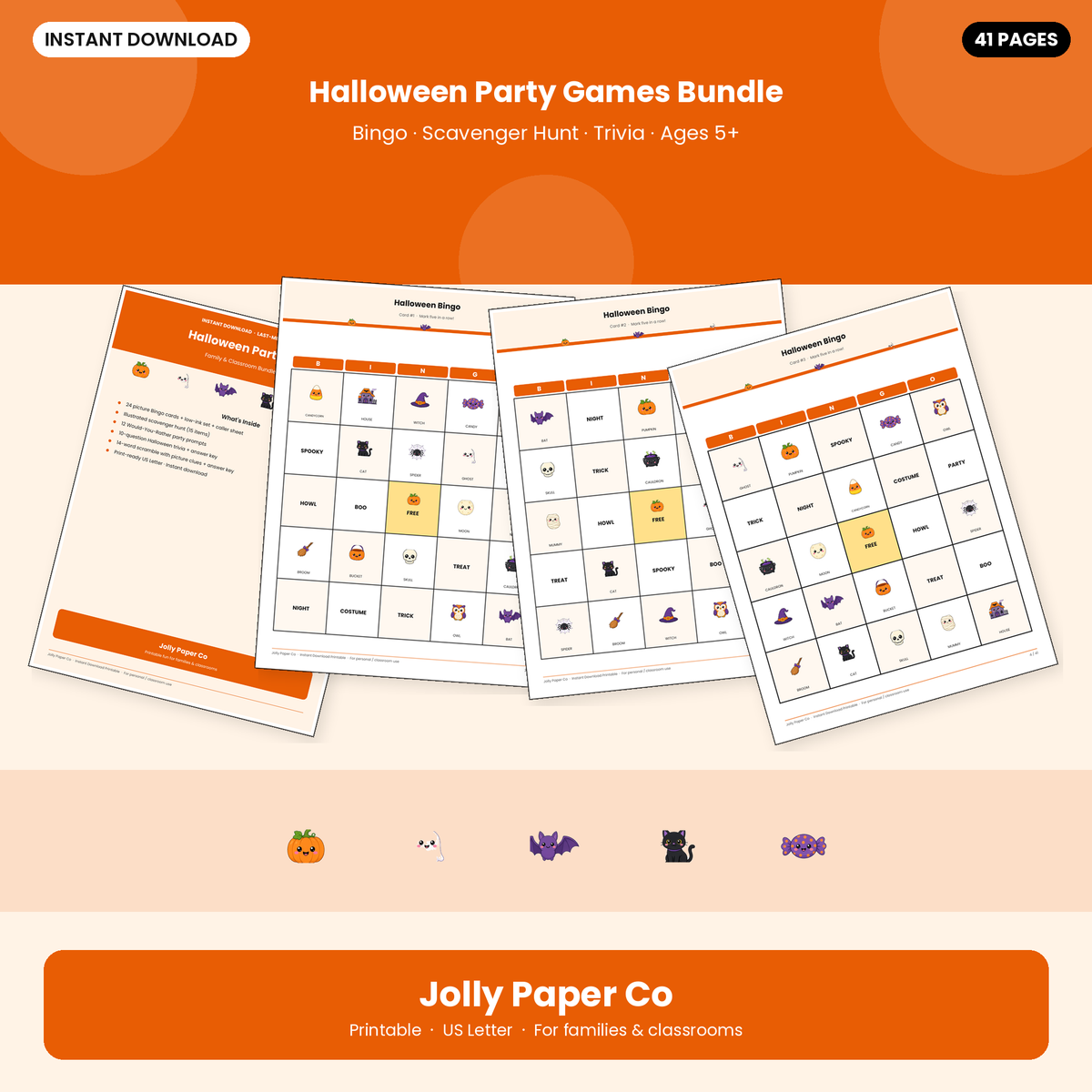 Halloween party games bundle printable cover
