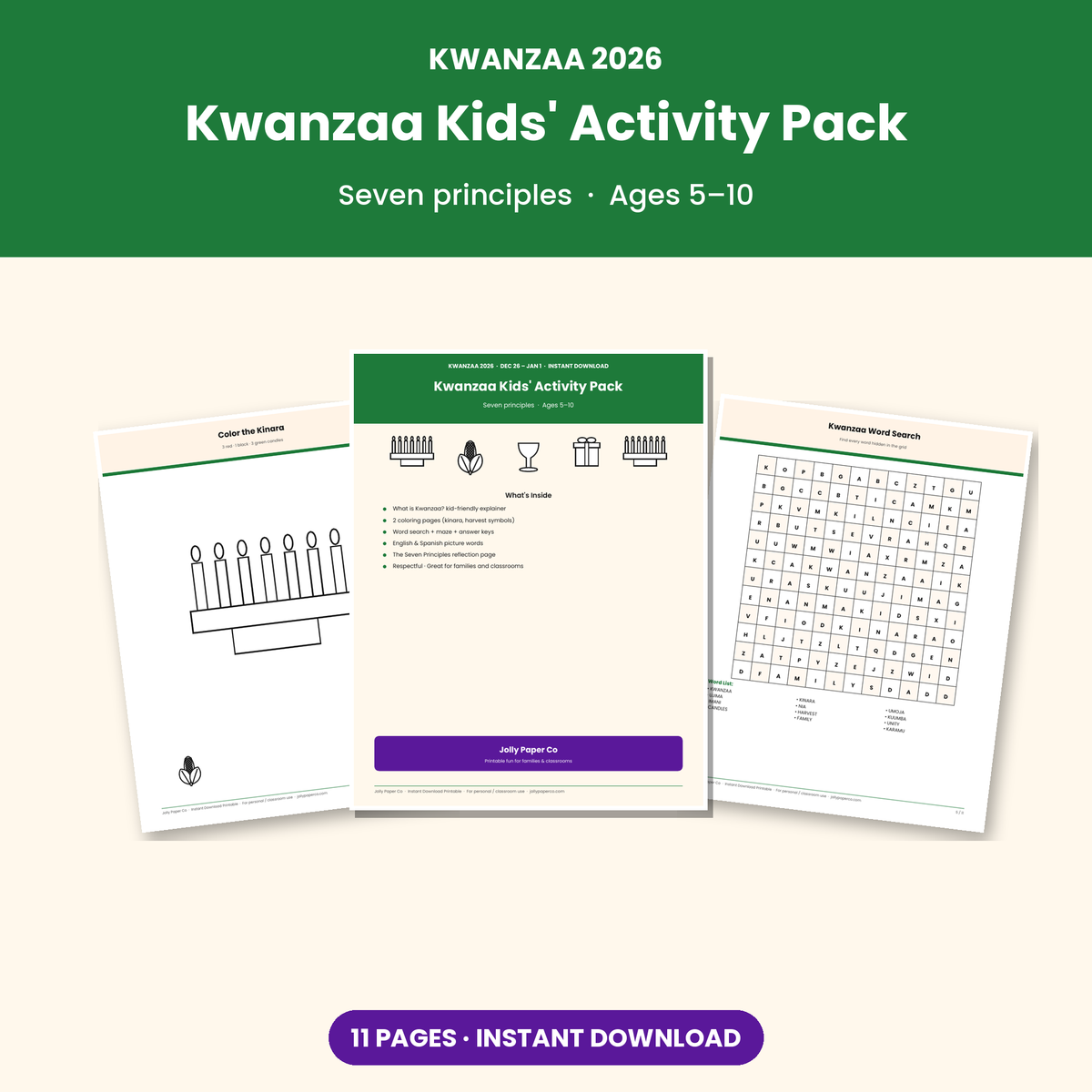 Holiday Season Bundle - Kwanzaa kids activity pack printable pages