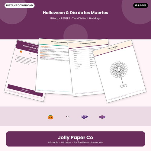 Bilingual Halloween and Día de los Muertos pack printable cover