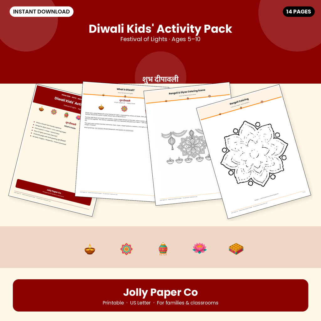 Diwali kids activity pack printable cover