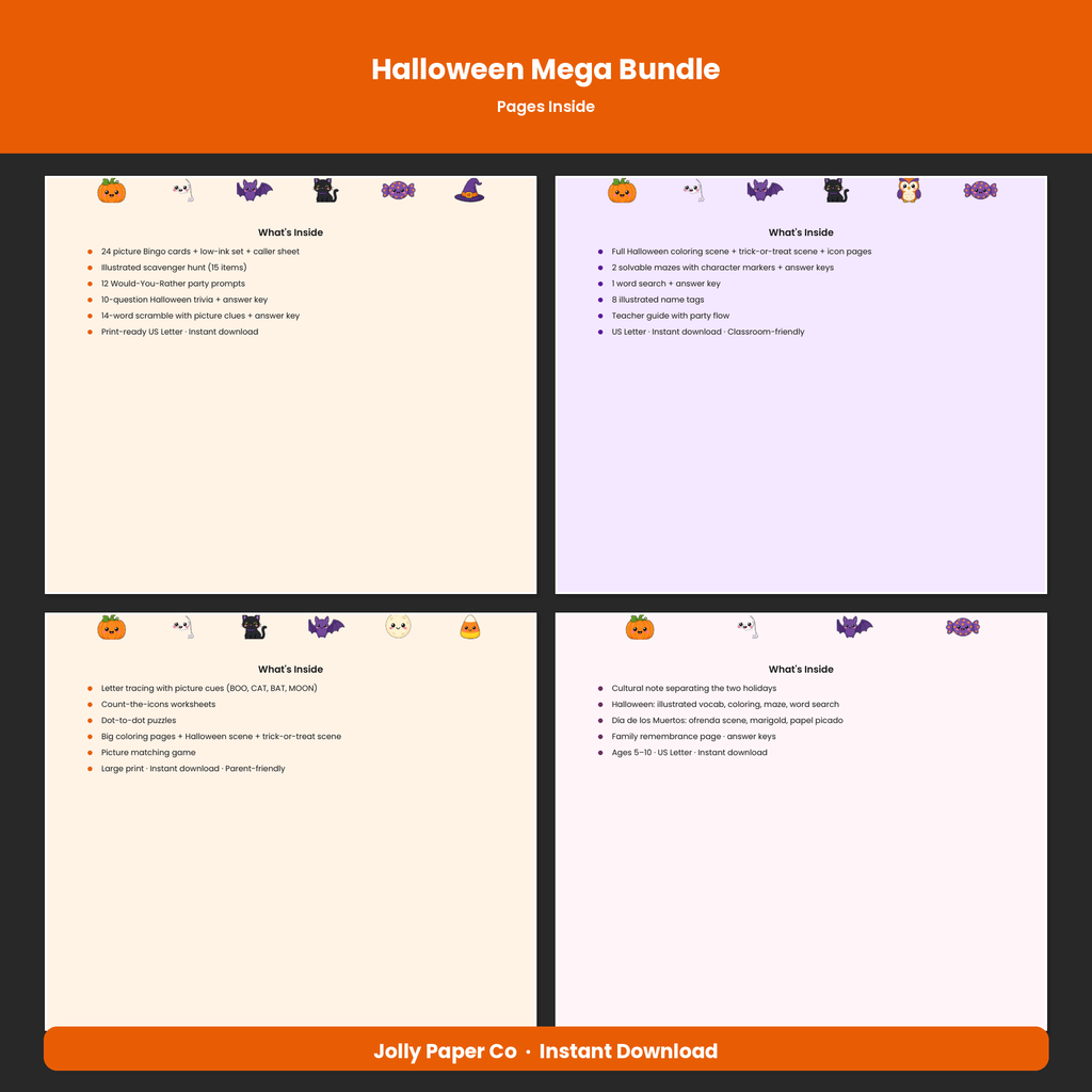 Inside pages of the Halloween mega bundle