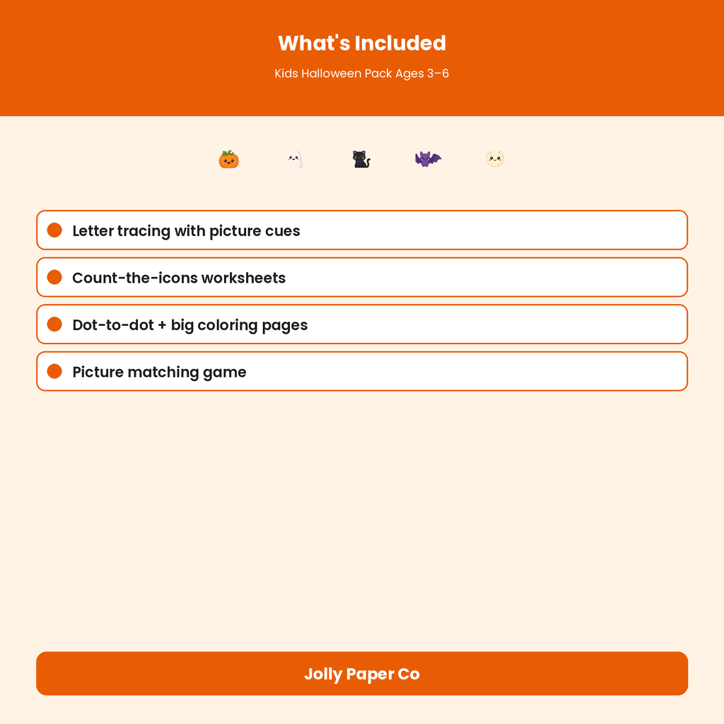 What's included in the Halloween activity pack for kids ages 3–6