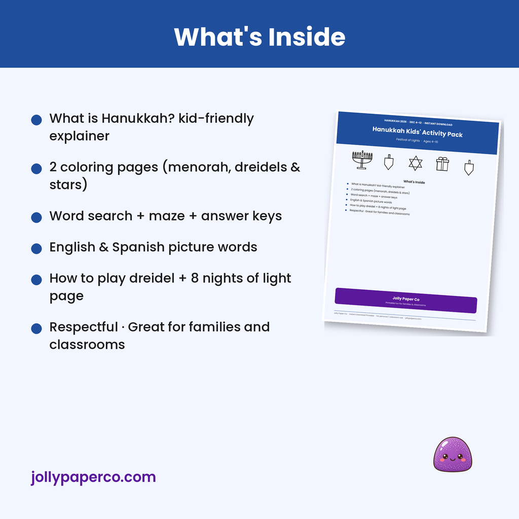 What's included in the Hanukkah kids activity pack