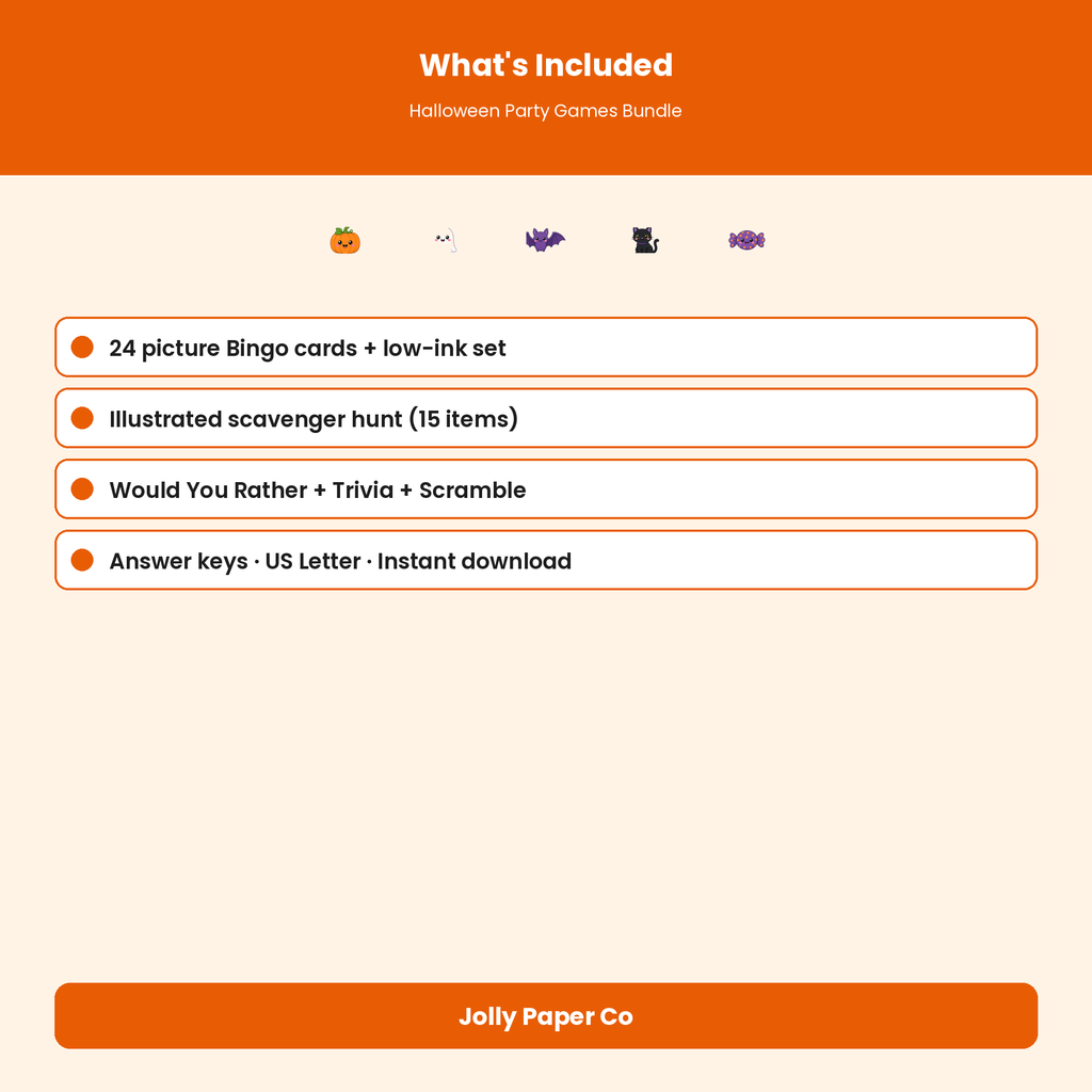 What's included in the Halloween party games bundle