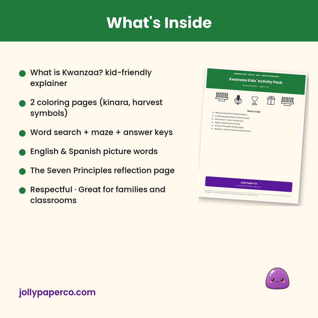 What's included in the Kwanzaa kids activity pack