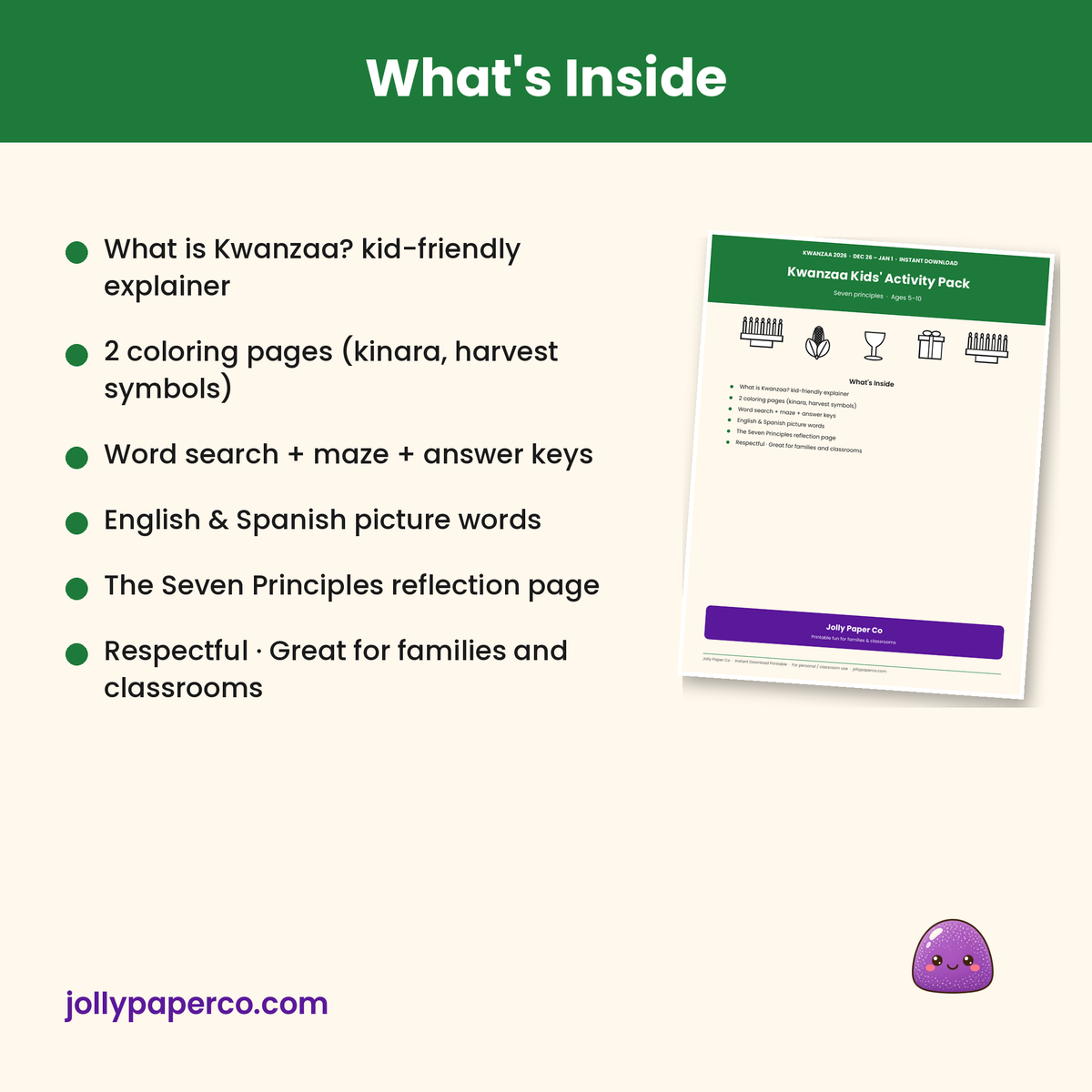What's included in the Kwanzaa kids activity pack